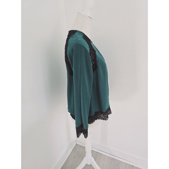 Tuckernuck Juniper Vail Blouse Emerald Green Black Lace Formal Top Shirt XS - Picture 7 of 14